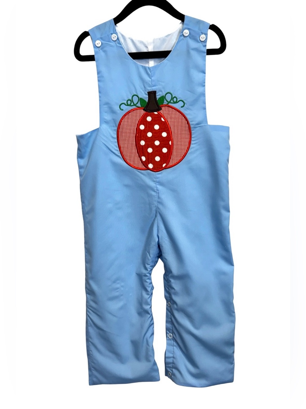 The Smocking Bug Light Blue Kids Pumpkin Appliqué Overalls Size 2T